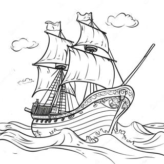 Selidaki Zographikes Me To Retro Peiratiko Ploio Se Kataigistikes Thalasses 37174-8130