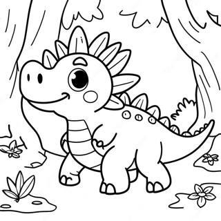 Χαρούμενος Στεγόσαυρος Στο Δάσος - Σελίδα Ζωγραφικής Σελίδες Ζωγραφικής
