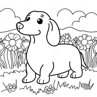 Selida Zographikes Dachshund Makrutrikhou Se Pedio Louloudion 79358-21553